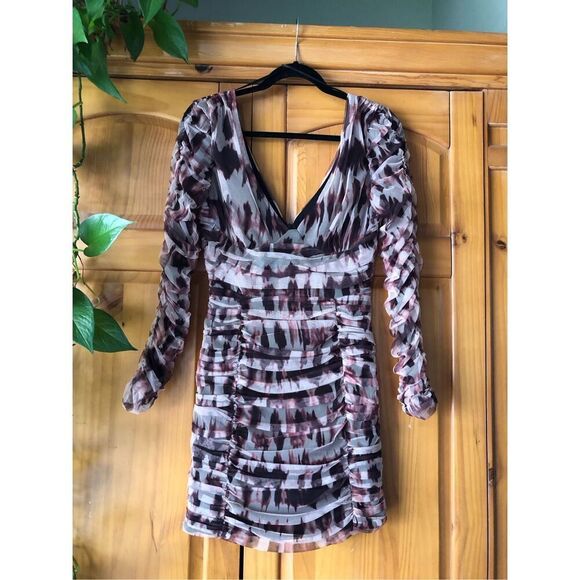 Zara Brown Draped Tulle Mini Dress Size M - Picture 3 of 14